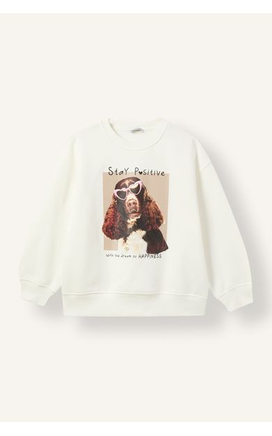 DeFacto Oversıze Bisiklet Yaka Baskılı İçi Yumuşak Tüylü Kalın Sweatshirt Kız Çocuk