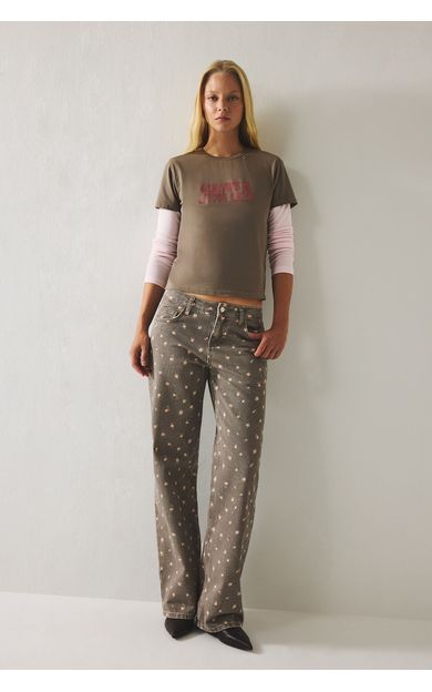 DeFacto Çiçekli Straight Fit Normal Bel Düz Paça Gabardin Pantolon