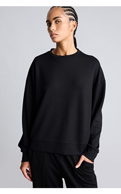 DeFacto Oversize Düşük Omuz Bisiklet Yaka Skuba Dalgıç Kumaş Basic Sweatshirt