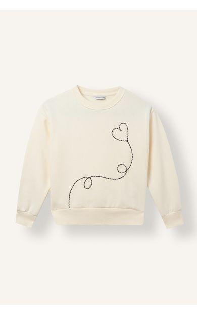 DeFacto Relax Fıt Bisiklet Yaka Kalp Desenli İçi Yumuşak Tüylü Kalın Sweatshirt Kumaşı Sweatshirt Kız Çocuk
