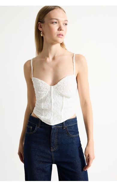 DeFacto Fitted Agraflı Örme Dantel Crop Korse Büstiyer