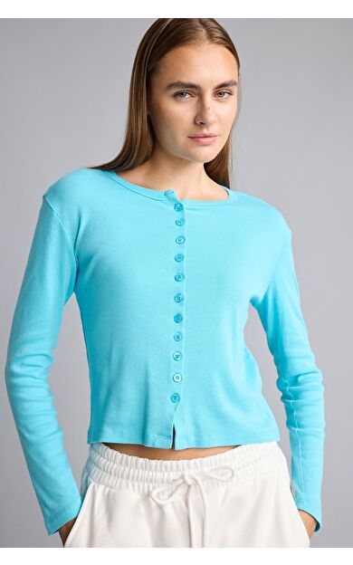 DeFacto Slim Fit Bisiklet Yaka Düğmeli Ribana Uzun Kollu Basic Hırka