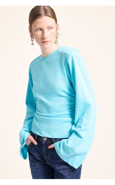 DeFacto Slim Fit Bisiklet Yaka Büzgü Detaylı İspanyol Kollu Basic Tişört