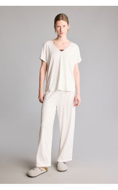 DeFacto Regular Fit V Yaka Desenli Yarım Kollu Pijama Takımı