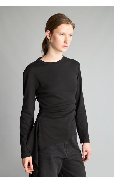 DeFacto %100 Pamuk Slim Fit Büzgü Detaylı Bisiklet Yaka Uzun Kollu Basic Tişört