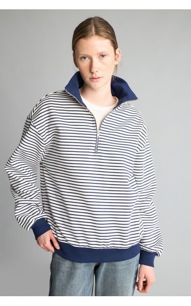 DeFacto Slım Fıt Bisiklet Yaka Çizgili Kalın Sweatshirt Kumaşı Sweatshirt