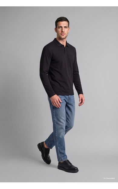DeFacto %100 Pamuk Regular Fit Polo Yaka Pike Uzun Kollu Basic Tişört