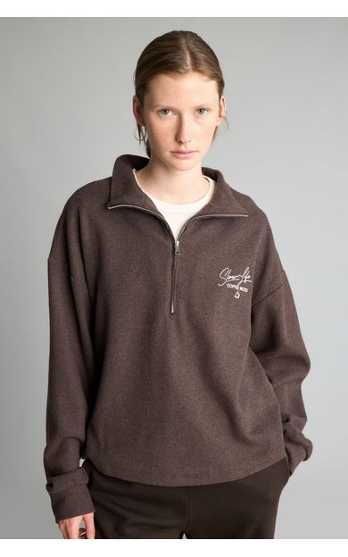 DeFacto Relaxed Fit Yarım Fermuarlı Nakışlı Selanik Kumaş Sweatshirt