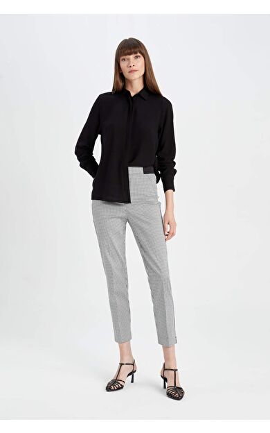 DeFacto Sigaret Saten Pantolon Desenli Normal Bel Beli Lastikli Düz Paça