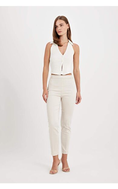 DeFacto Sigaret Saten Pantolon Normal Bel Beli Lastikli Düz Paça Basic Düz J8743AZ24WNBG74