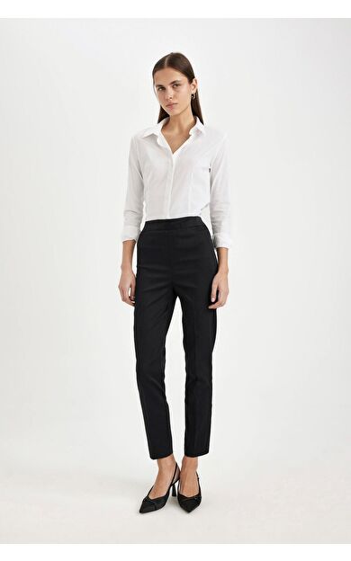 DeFacto DeFactoFit Valentina Sigaret Normal Bel Düz Paça Saten Pantolon J8743AZ24WNBK81