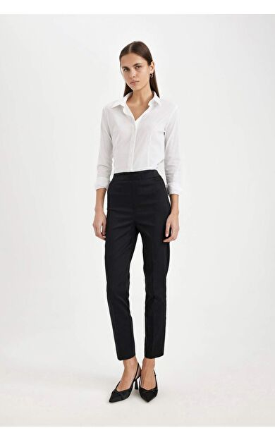 DeFacto DeFactoFit Valentina Sigaret Normal Bel Düz Paça Saten Pantolon J8743AZ24WNBK81