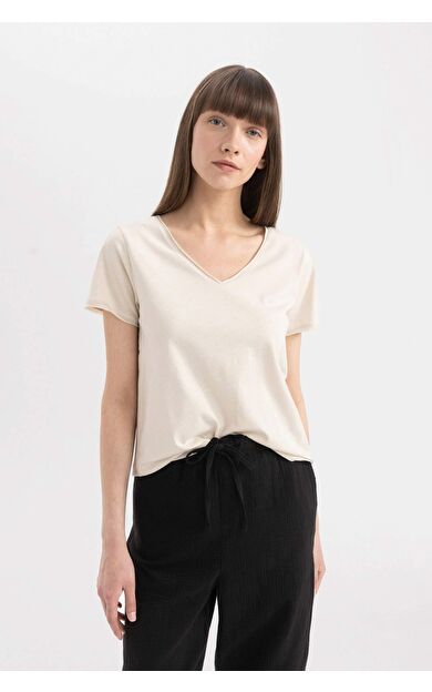 DeFacto DeFactoFit Regular Fit V Yaka Kısa Kollu Tişört K1507AZ24SMBG186