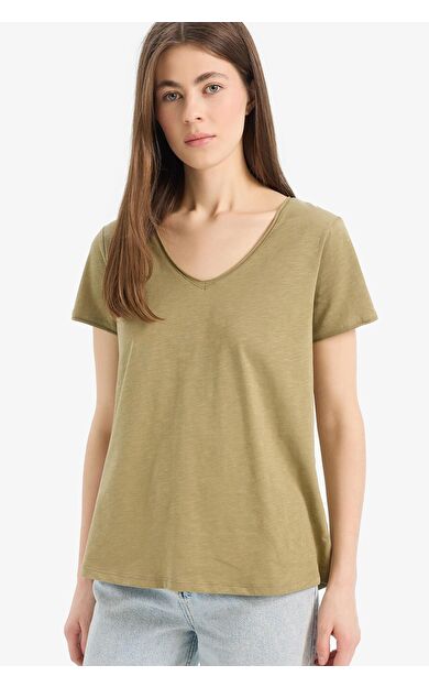 DeFacto Regular Fit V Yaka Basic Düz Kısa Kollu Tişört K1507AZ25SMKH176