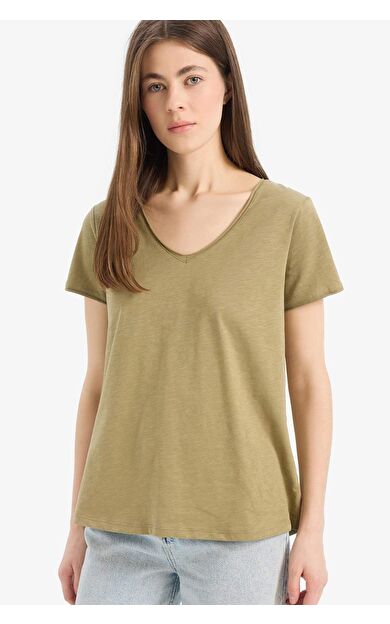 DeFacto Regular Fit V Yaka Basic Düz Kısa Kollu Tişört K1507AZ25SMKH176