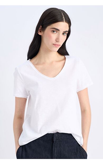 DeFacto Regular Fit V Yaka Basic Düz Kısa Kollu Tişört K1507AZ25SMWT34