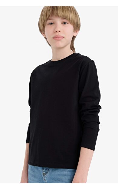 DeFacto Erkek Çocuk Bisiklet Yaka Basic Düz Uzun Kollu Tişört K1686A625AUBK81