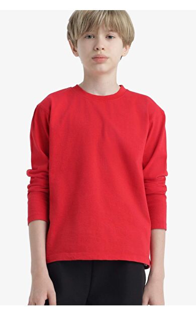 DeFacto Erkek Çocuk Bisiklet Yaka Basic Düz Uzun Kollu Tişört K1686A625AURD117