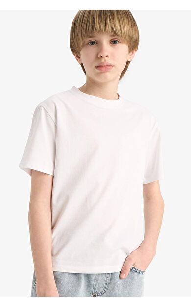 DeFacto Erkek Çocuk Bisiklet Yaka Basic Düz Kısa Kollu Tişört K1687A625AUWT34