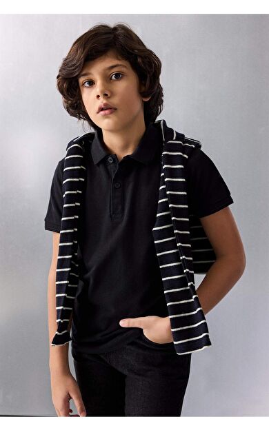 Regular Fıt Polo Yaka Basıc Düz Pike Kısa Kollu Polo Tişört Erkek Çocuk