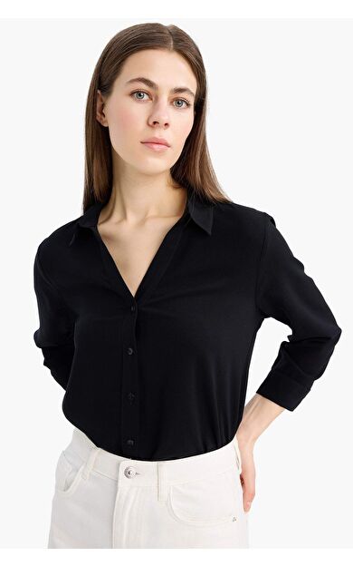 DeFacto Regular Fit Basic Düz Uzun Kollu Siyah Gömlek K4655AZ25SPBK81
