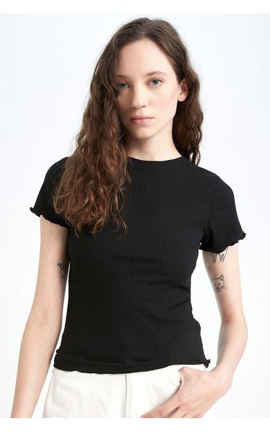 DeFacto Slim Fit Bisiklet Yaka Kısa Kollu Tişört Siyah