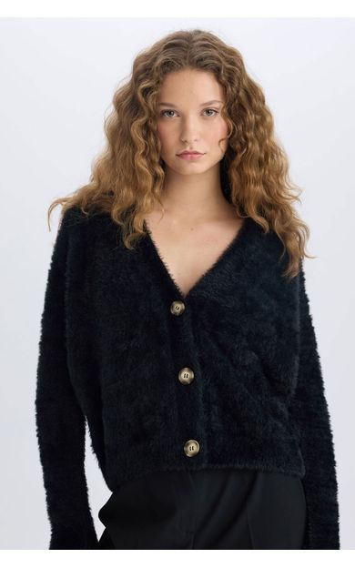 DeFacto Oversize Fit Geniş Kalıp V Yaka Triko Hırka K7886AZNSBK27