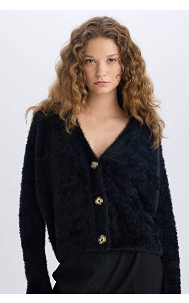 DeFacto Oversize Fit Geniş Kalıp V Yaka Triko Hırka K7886AZNSBK27