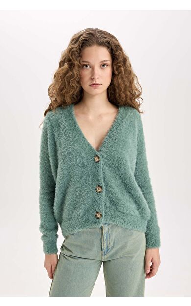 DeFacto Oversize Fit Geniş Kalıp V Yaka Triko Hırka K7886AZNSGN86