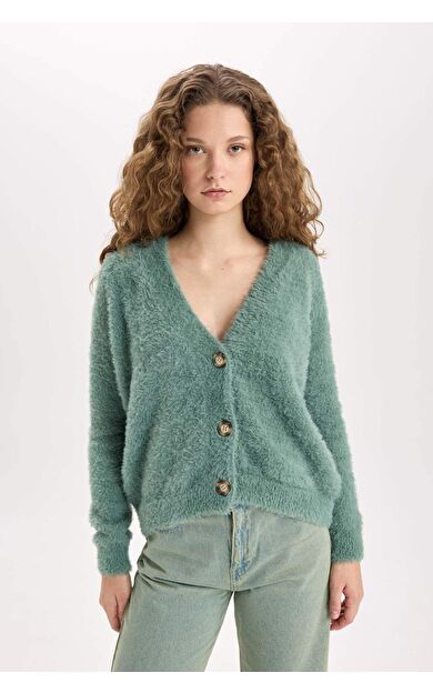 DeFacto Oversize Fit Geniş Kalıp V Yaka Triko Hırka K7886AZNSGN86