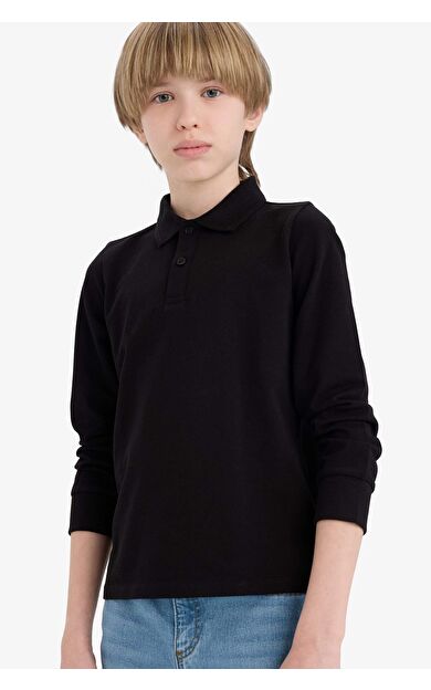 DeFacto Erkek Çocuk Polo Yaka Pike Uzun Kollu Tişört L0288A625AUBK81