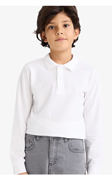 DeFacto Erkek Çocuk Regular Fit Polo Yaka Pike Uzun Kollu Polo Tişört