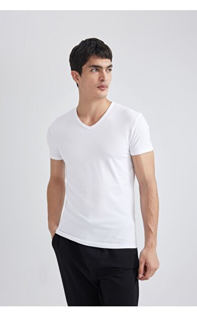 DeFacto Slim Fit V Yaka Üst L4884AZ24SMWT34