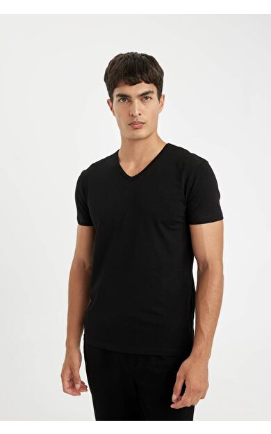 DeFacto Slim Fit V Yaka Kısa Kollu Pijama Üstü