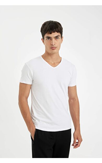 DeFacto Slim Fit V Yaka Basic Düz Beyaz Fanila Üst