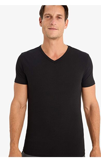 DeFacto Slim Fit Dar Kesim V Yaka Basic Düz Üst L4884AZ25SPBK81