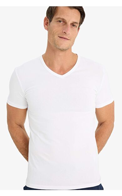 DeFacto Slim Fit Dar Kesim V Yaka Basic Düz Üst L4884AZ25SPWT34