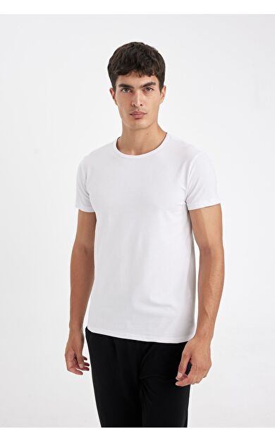 DeFacto Slim Fit Bisiklet Yaka Kısa Kollu Pijama Üstü L4885AZ24WNWT34