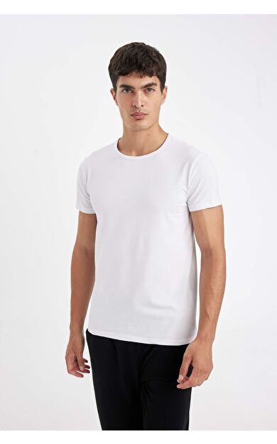 DeFacto Slim Fit Bisiklet Yaka Kısa Kollu Pijama Üstü L4885AZ24WNWT34