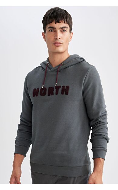 DeFacto Regular Fit Kapüşonlu Baskılı Kalın Sweatshirt