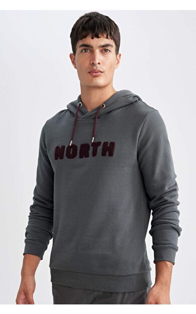 DeFacto Regular Fit Kapüşonlu Baskılı Kalın Sweatshirt