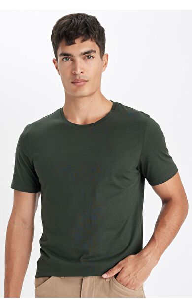 DeFacto Slim Fit Bisiklet Yaka Premium Kalite Basic Tişört Yeşil