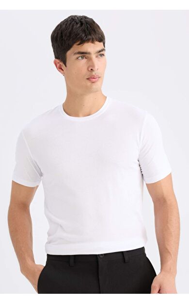 DeFacto Slim Fit Dar Kesim Bisiklet Yaka Basic Düz Kısa Kollu Tişört M6606AZ24AUWT34