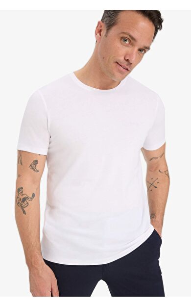 DeFacto Slim Fit Dar Kesim Bisiklet Yaka Basic Düz Kısa Kollu Tişört M6606AZ25AUWT34