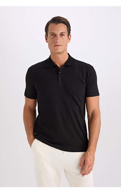 DeFacto Slim Fit Dar Kesim Basic Düz Kısa Kollu Polo Tişört M6609AZ25SPBK81