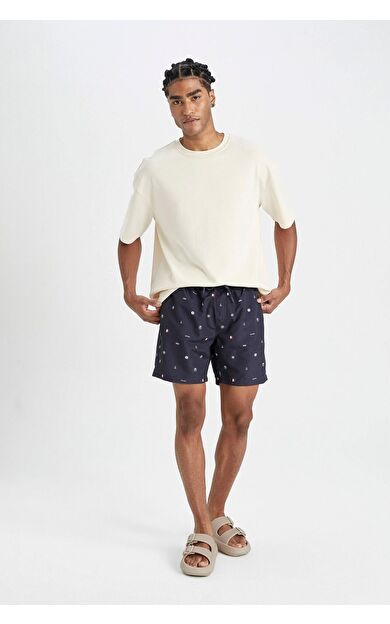 DeFacto Regular Fit Desenli File Astarlı Kısa Boy Deniz Şortu M8328AZ24HSNV100