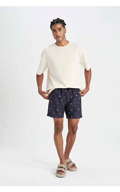DeFacto Regular Fit Desenli File Astarlı Kısa Boy Deniz Şortu M8328AZ24HSNV100