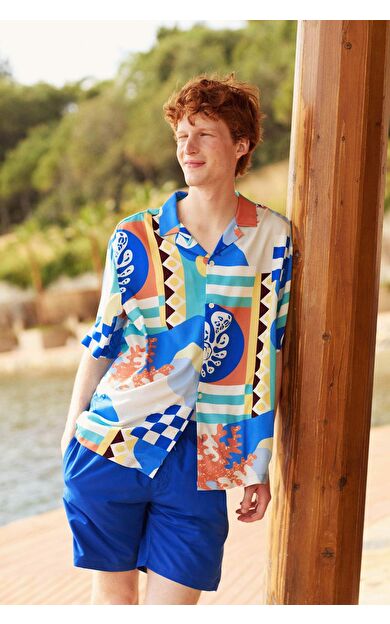 DeFactoFit Regular Fit File Astarlı Diz Üstü Deniz Şortu N0132AZ24HSBE104