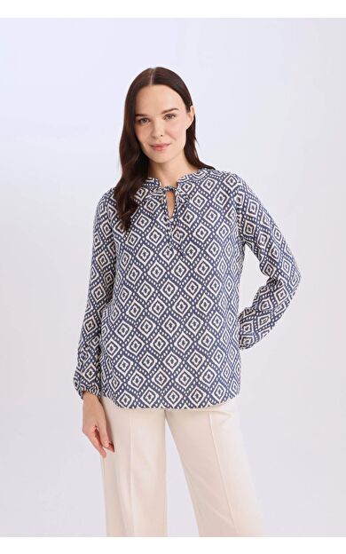 Regular Fit Bisiklet Yaka Uzun Kollu Bluz