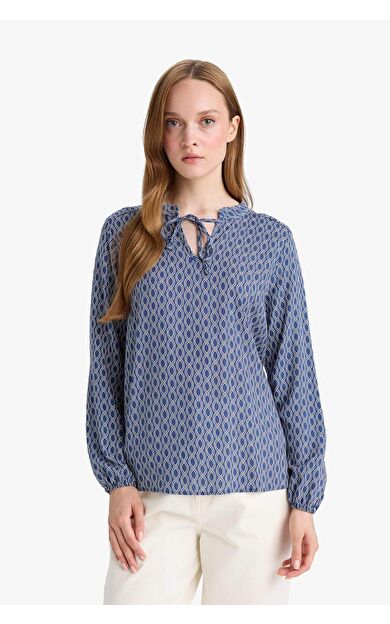 Regular Fit Bisiklet Yaka Uzun Kollu Bluz